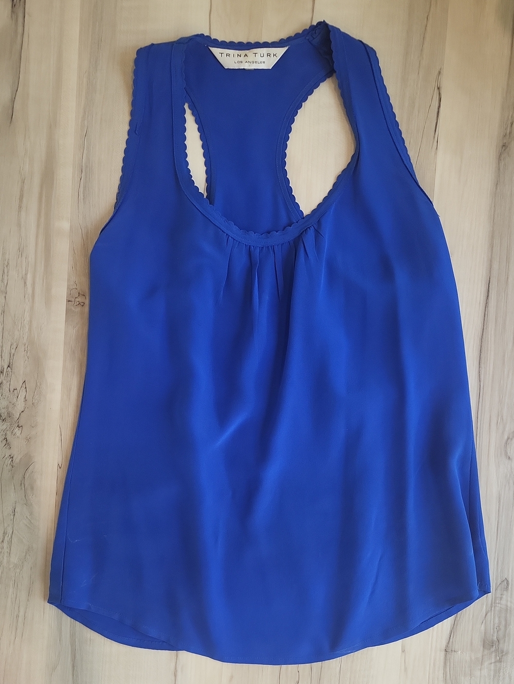 Trina Turk Cobalt Blue Racerback Scallop-Trim Tank